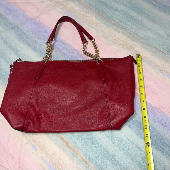 Coach red Pebble Ava Chain Tote red purse leather - Picture 10 of 10